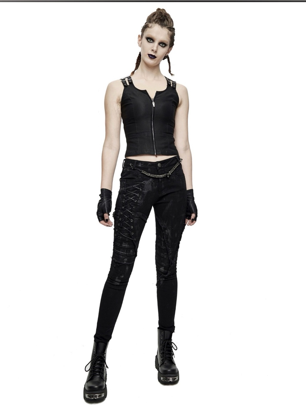 Devil Fashion Goth Punk Skinny Jeans Pants Black Gothic Lace-Up med